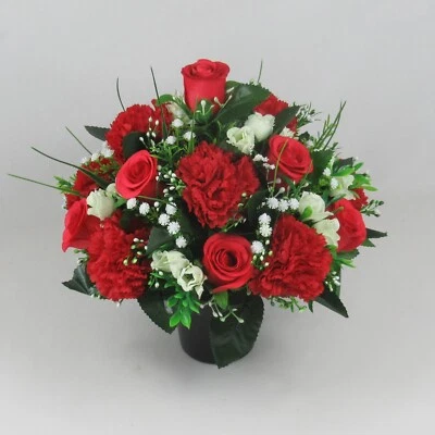 JUST BECAUSE FLOWERS Artificial/silk memorial grave flower arrangement Long lasting Roses Carnations