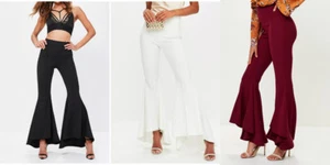 MISSGUIDED black white burgundy extreme draped frill cigarette trousers (M29/16) - Picture 1 of 5