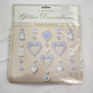 Wedding Hanging Decorations Glitter Decor Bells Hearts Love White And Blue - Picture 1 of 4