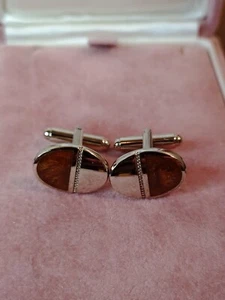 Pair Of Silver And Brown Acrylic Cufflinks - Picture 1 of 5