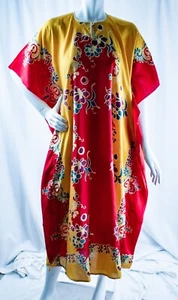 New Red Yellow Purple Green Hawaiian Floral Women Silk Flare Dress Size 18 XXL - Picture 1 of 19