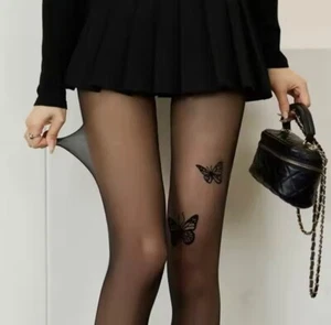 Women Butterfly Print Tights Seamless Sexy Lace Mesh Fishnet Pantyhose Body Stoc - Picture 1 of 1