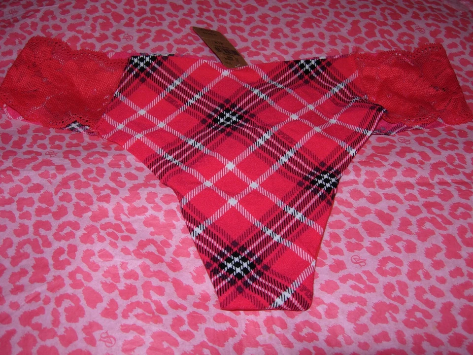 Victoria's Secret розовый сексуальный стринги необработанный вырез не показать кружева Рождество красный клетку M новый с Ярлыками - Изображение 1 из 2