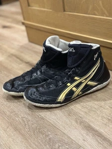 Asics Fuerte Wrestling Shoes Mens Sz 10.5 Black White JY503 Leather - Picture 1 of 12