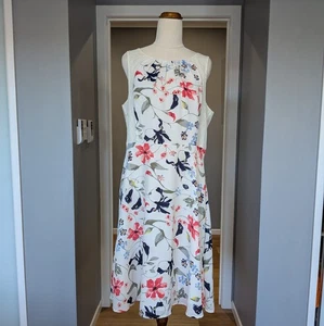 Khoko Size 12 Midi Dress White Floral Sleeveless A-Line Lace Detail Summer - Picture 1 of 12