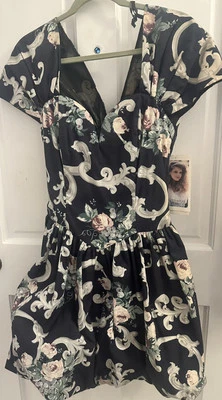NUEVO CON ETIQUETAS Jessica Mcclintock Gunne Sax Corto Floral Hombro Descubierto Vestido Burbuja Años 80 90 Foto 1 de 4