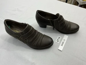 Womans Natural Soul Ankle Bootie 8 Brown Side Zip Block Heel Strap/pleated - Picture 1 of 8