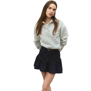 H&M Divided Light Gray Embellished "85" Cropped Polo Sweatshirt XXS NWOT - Picture 1 of 10