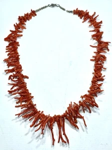 Vtg Estate Red Coral Branch Statement Necklace 21.5" Sterling Beads & Hook Clasp - Picture 1 of 8