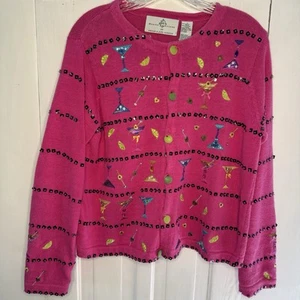 VTG Design Options by Philip Jane Gordon Size Small Pink Beaded Martini Sweater - Picture 1 of 11