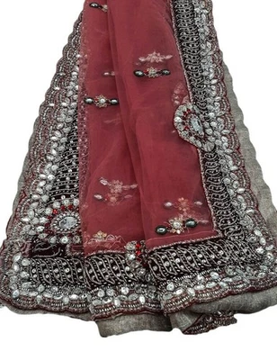 Bufanda Dupatta de red transparente vintage india bordada estola larga para mujer LD7027 Foto 1 de 4