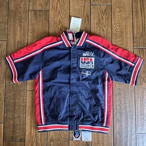 Larry Bird & Magic Johnson SIGNED MITCHELL & NESS DREAM TEAM USA Warm Up PSA BAS - Picture 1 of 9