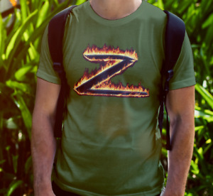 'Z' T-Shirt from the movie "Zorro" Military/Army Green Tee Pure Cotton cammo Top