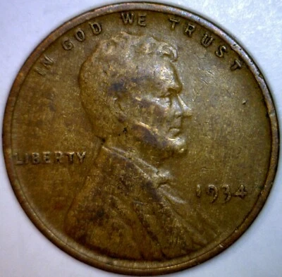 1934 ERROR WOODY Lincoln Wheat Cent VF Coin Improper Alloy Mix #3  FREE SHIP - Image 1 of 4