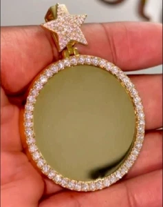 Real Moissanite Ladies Circle Picture Pendant With Star Bail 925 Sterling Silver - Picture 1 of 7