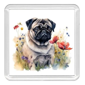 Pug Perro y Flores Acrílico Posavasos Novedad Bebida Taza Mat Gran Regalo - Imagen 1 de 1