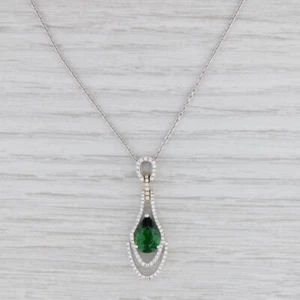 New 1.89ctw Chrome Tourmaline Diamond Pendant Necklace 18k White Gold 17" Spark - Picture 1 of 7