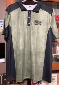 NWOT Men's Army Green American Flag Logo Golf Short Sleeve Polo Shirt Size XL - Picture 1 of 3