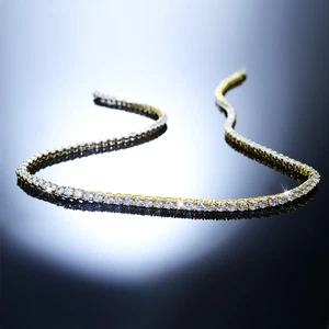 Yellow gold finish ladies round cut created diamond tennis necklace - Picture 1 of 5