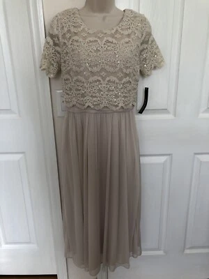 Vestido para mujer R&M Richards largo té beige talla 6 encaje y lentejuelas estilo 7314 nuevo con etiquetas Foto 1 de 4