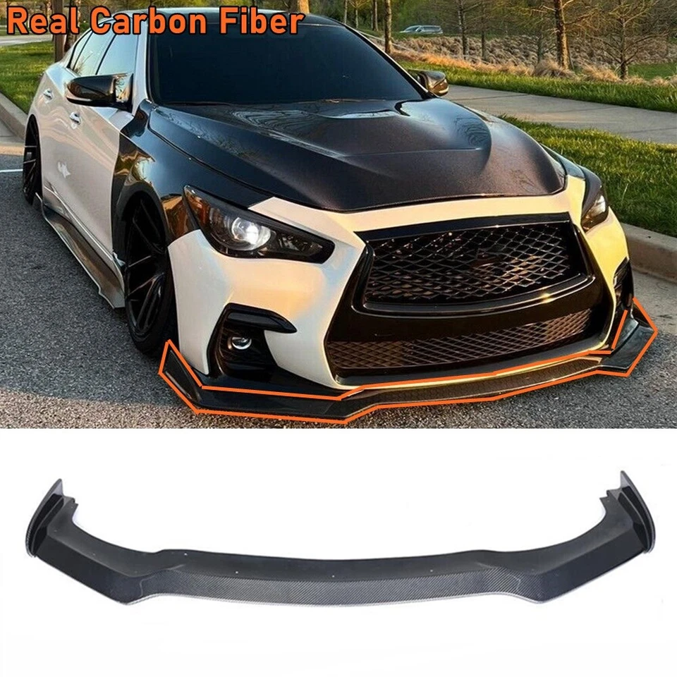 For Infiniti Q50 Sport 18-22 Real Carbon Fiber Front Bumper Lip Spoiler Splitter - Image 1 of 4