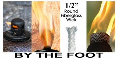 BY THE FOOT 1/2 Round Fiberglass Wick Lamp Wicks Torch Bottle Oil Candle USA - Image 1 of 4