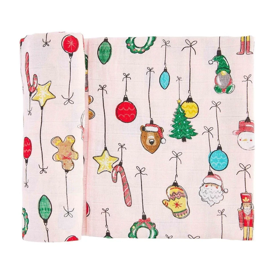 Mud Pie Baby Girl Pink Christmas Ornament Swaddle Blanket 47" x 47"  Cotton NEW - Image 1 of 1