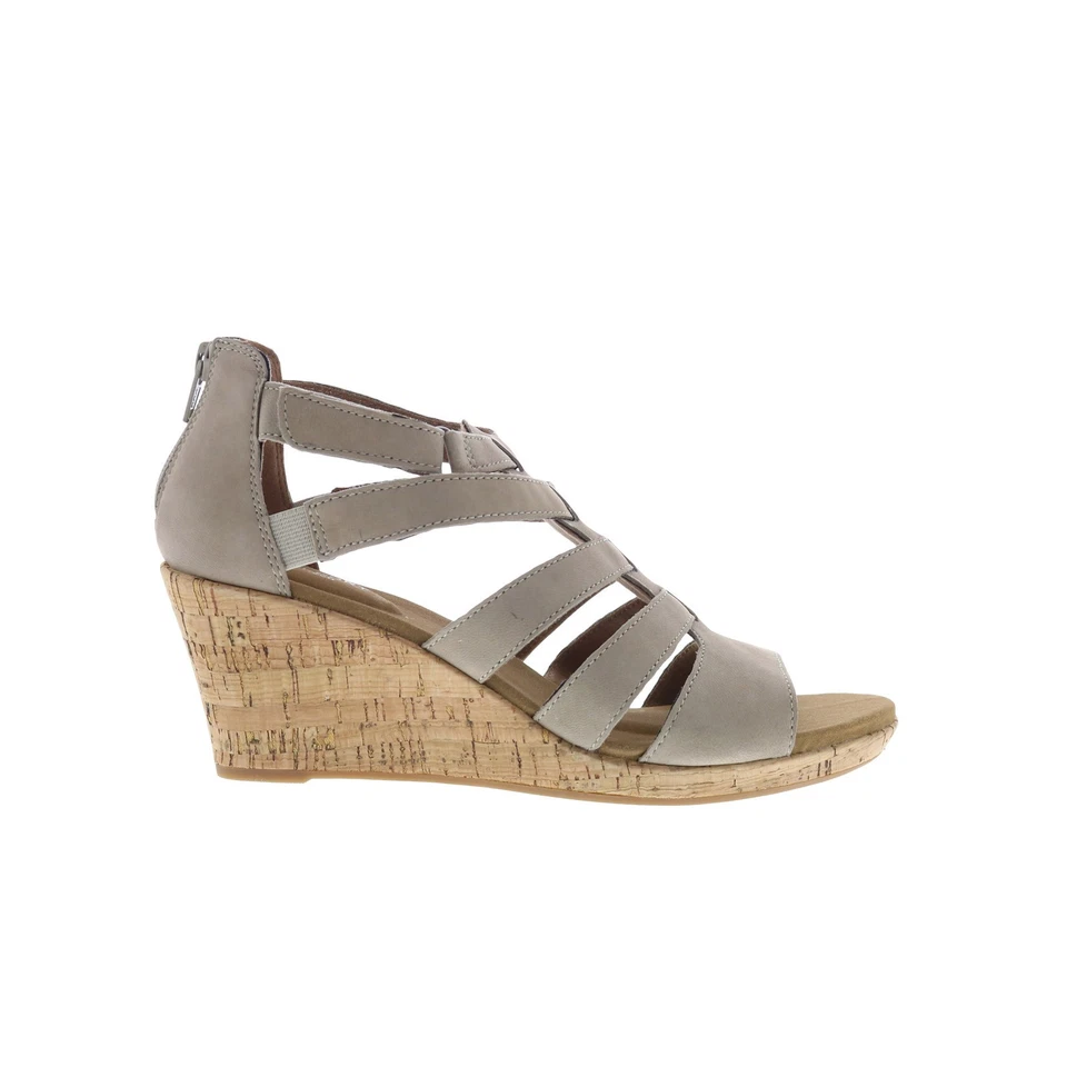 Rockport Briah Gladiator BX1784 Womens Gray Leather Wedges Sandals Shoes - Imagem 1 de 4