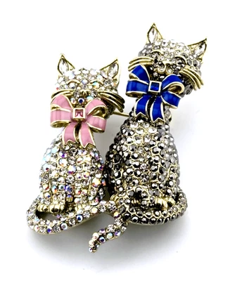 HEIDI DAUS He and She Crystal & Enamel Cat Pin Brooch #74 - Image 1 of 4