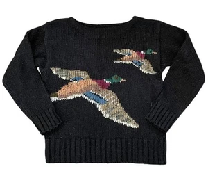 Vintage Ralph Lauren? Sweater Size 12-14 Mallard Duck Black Knit Crewneck - Picture 1 of 3