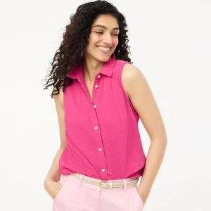 NWT J. Crew Women's Sleeveless Gauze Button-Up Shirt Fuchsia Fantasy Size XL - Bild 1 von 11
