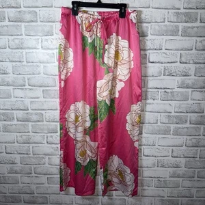 "Pantalones de pijama Natori rosa floral talla mediana 26"" entrepierna" - Imagen 1 de 7