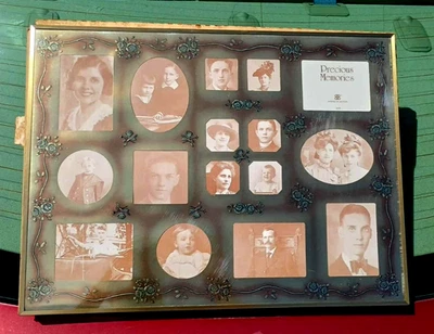 Vintage Burnes Collage Wall Frame 14" x 20" antique copper floral detail roses - Image 1 of 4