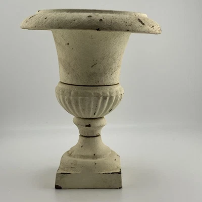 Antique 7" Cast Iron Urn Planter Aged Patina Neoclassical Garden Decor - Image 1 of 3