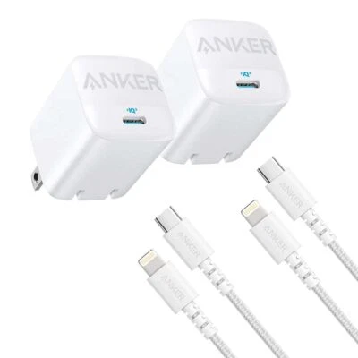 Anker 30W USB C Wall Charger +6ft USB-C to Lightning Cable MFI Certified (2Pack) - Image 1 of 4