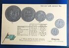 URUGUAY , Postcard Embossed Coin with National Flag & Exchange rate table ,mint 