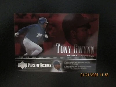 TONY GWYNN PADRES 2002 UPPER DECK PIECE OF HISTORY CARD  #82 - Image 1 of 2