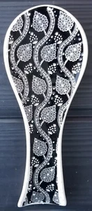 Spoon Rest Turkish Pottery Handmade Ceramic Kitchen Silver Black Flower NEW - Picture 1 of 2