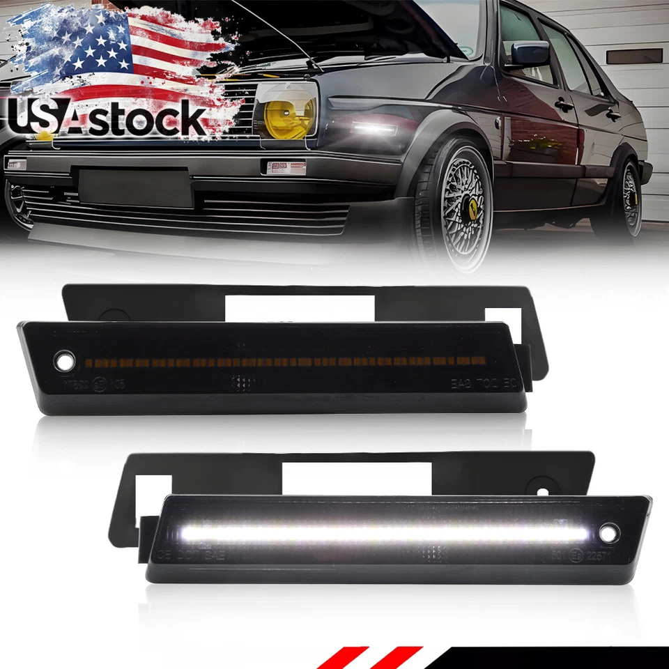 Luzes indicadoras frontais de LED brancas fumê para 1984-1992 VW Golf GTi Mk2 Jetta A2 - Imagem 1 de 4