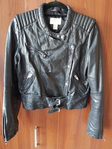 H&M Women's Size 40, Black, Collarless, Asymmetric Zip, Leather Jacket - Picture 1 of 12
