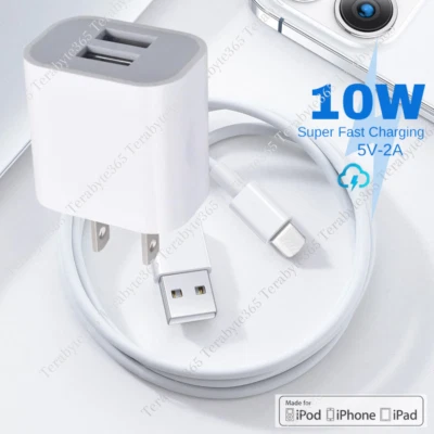 USB Power Adapter Cable Fast Wall Charge For Apple iPhone 12 11 8 7 6 X XR XS SE - Image 1 of 4