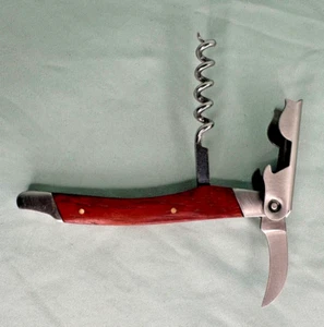 Cherry Wood Handle Corkscrew Waiters Friends Wine Bottle Opener Foil Cutter - Picture 1 of 8