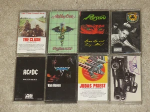 8 Rock Cassette Tapes ACDC Van Halen Judas Priest Aerosmith Clash CLEAN Tape LOT - Picture 1 of 2