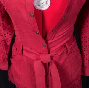Double Zero Crimson Red Lightweight Suede Jacket size L pockets snaps - Picture 1 of 12