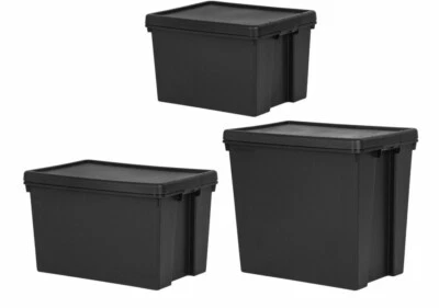 45L/62L/92L Heavy Duty Black Storage Box Lids Recycled Plastic Stackable Boxes - Image 1 of 4