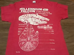 Maglietta Star Wars Millennium Falcon Corellian Freighter Medium blueprints rossa - Foto 1 di 5