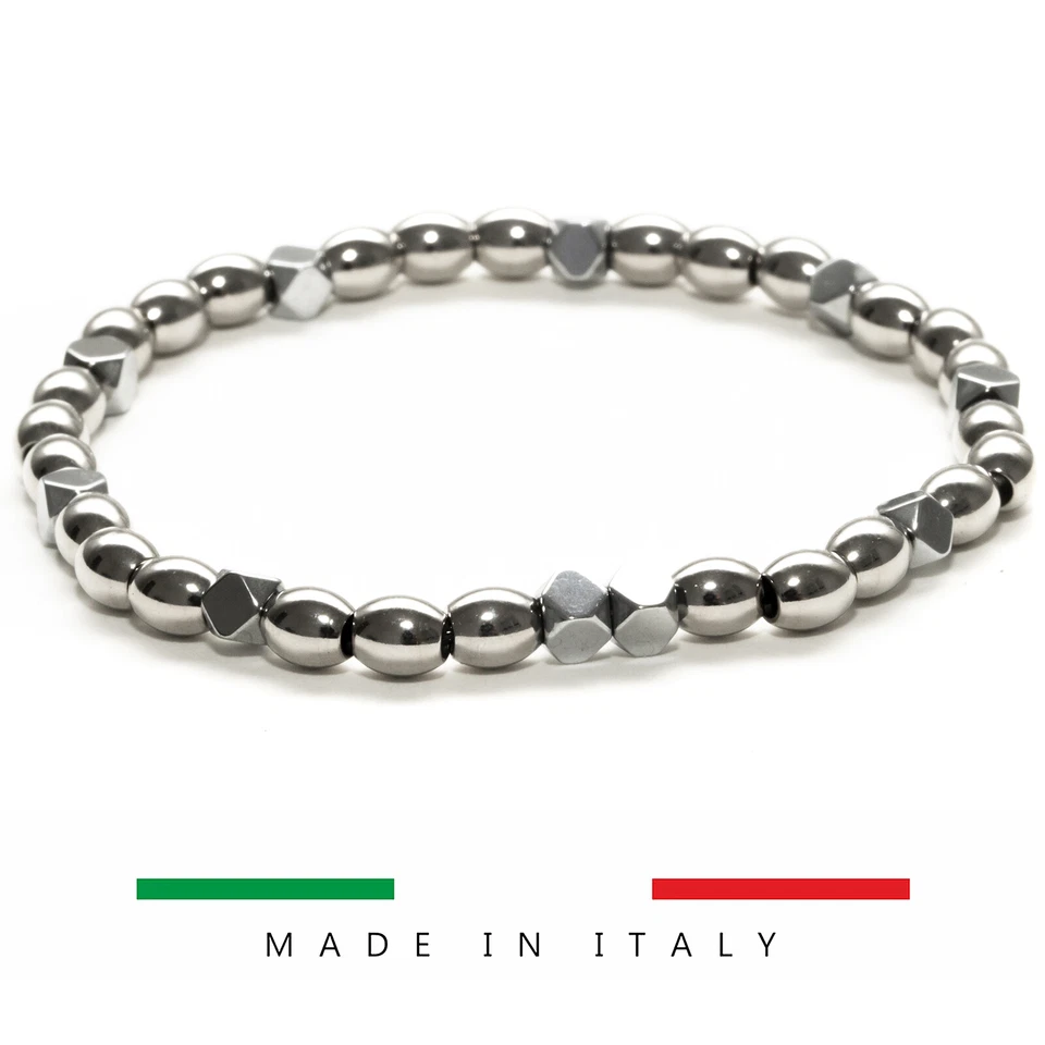 Bracciale elastico pepite acciaio braccialetto UOMO EMATITE quadrata 19cm regalo - Immagine 1 di 4