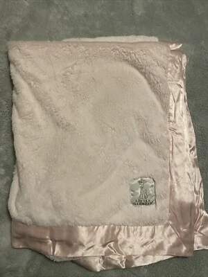 Little Giraffe Plush Luxe Faux Fur Pink Baby Girl Blanket Satin Trim USA 35”x30” - Image 1 of 4