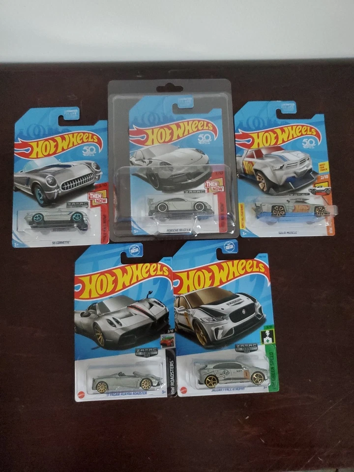 Hot Wheels Lote De 5 ZAMAC 2018 50 Aniversario Porsche Corvette 2023 Pagani Jag Foto 1 de 4
