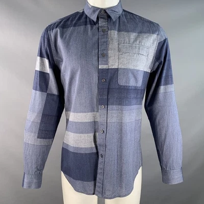 ELIE TAHARI Size M Blue Navy Color Block Cotton One Pocket Long Sleeve Shirt - Image 1 of 4